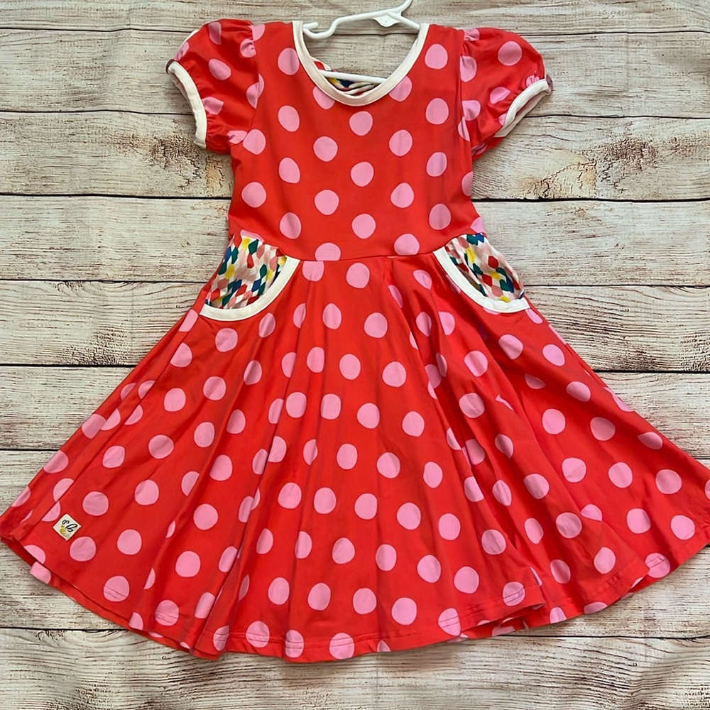 EUC Sz. 6 Girls Wildflowers Red with Pink Polka Dot Casey Dress w/Pockets
